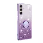 Samsung Galaxy A17 kimalteleva violetti glitter sormuspidike suojakuori.