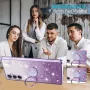 Samsung Galaxy A17 kimalteleva violetti glitter sormuspidike suojakuori.