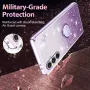 Samsung Galaxy A17 kimalteleva violetti glitter sormuspidike suojakuori.