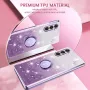 Samsung Galaxy A17 kimalteleva violetti glitter sormuspidike suojakuori.