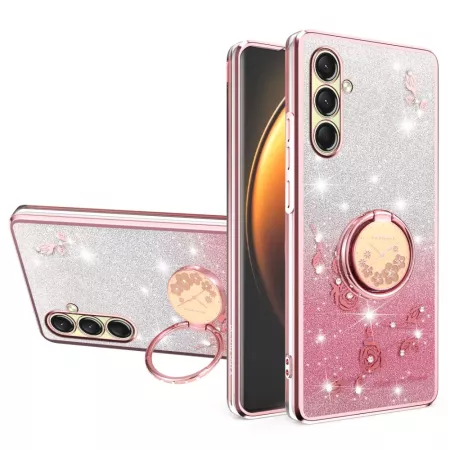 Samsung Galaxy A17 kimalteleva ruusukulta glitter sormuspidike suojakuori.