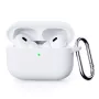 AirPods Pro 3 kotelon valkoinen silikoni suojakuori – tyylikkään pelkistetty ja mukana karabiineri.