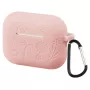 AirPods Pro 3 perhoskuvioinen vaaleanpunainen suojakuori – pehmeä silikoni ja mukana karabiini.