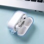 AirPods Pro 3 kirkas suojakuori – tiukka istuvuus, kansi auki ja LED-valo näkyvissä.