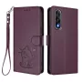 OnePlus Nord 5 5G tumma violetti kissa suojakotelo – kohokuvioitu kissa & sydän, käsihihna.