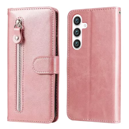 Samsung Galaxy S24 / S25 ruusukulta suojakotelo vetoketjutaskulla – yleiskuva: etu- ja takakansi, elegantti ruusukulta.