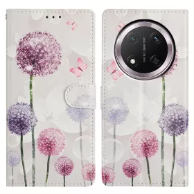 Honor Magic7 Lite 5G kukat suojakotelo Honor Magic7 Lite 5G kukat suojakotelo – etu- ja takakansi: valkoinen pohja, vaaleanpunaiset ja liilat kukat, suuri pyöreä kamer