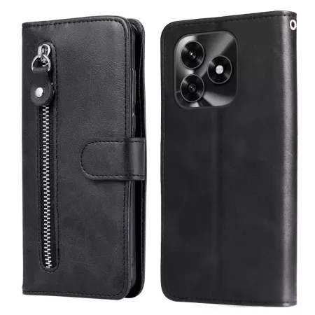 Honor X5c Plus musta suojakotelo vetoketjutaskulla – edessä ja takana.