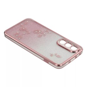 OnePlus Nord 5 5G ruusukulta glitter kukka suojakuori – liukuvärinen ruusukullan sävy, kimaltava glitter-pinta, kohokuvioidut ku