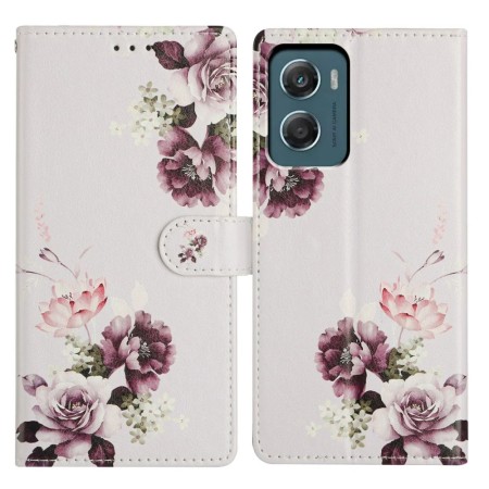 Motorola Moto G06 ruusut suojakotelo – vaalea kukkakuvio edestä ja takaa.