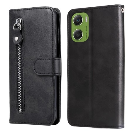 Motorola Moto G06 musta suojakotelo vetoketjutaskulla – etu- ja takapuolen yleiskuva.