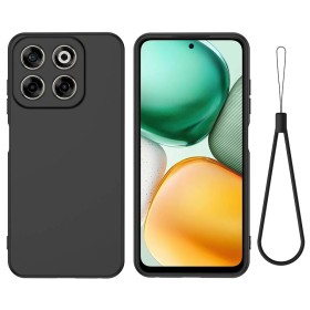 Cepter Nivo V2 musta suojakuori rannenauhalla, puhelin ja hihna yhdessä valmiina jokapäiväiseen käyttöön.