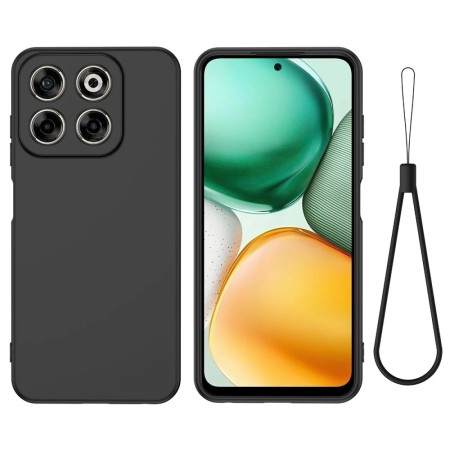 Cepter Nivo V2 musta suojakuori rannenauhalla, puhelin ja hihna yhdessä valmiina jokapäiväiseen käyttöön.