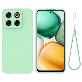 Cepter Nivo V2 vihreä suojakuori rannenauhalla, puhelin kuoren sisällä ja hihna kiinnitettynä viereen.