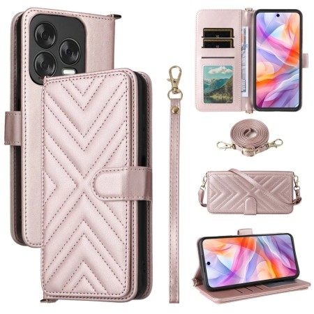 Cepter Nivo V2 ruusukulta puhelinlompakko olkahihnalla eri asennoissa, korttitaskuilla ja telineominaisuudella.