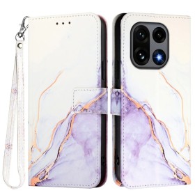 OnePlus 15 valkoinen marmori suojakotelo edestä ja takaa, rannelenkki ja pehmeät marmorisävyt tuovat puhelimeen tyylikkään ilmee