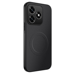 Honor X5c Plus musta hiilikuitu MagSafe suojakuori viistosta, magneettirengas ja hiilikuitupinta näkyvät selkeästi.