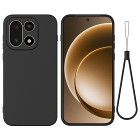 OnePlus 15 musta suojakuori rannenauhalla, edestä ja takaa sekä irrotettava nauha