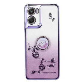 Motorola Moto G06 violetti glitter kukka sormuspidike suojakuori takaa, liukuväri ja kukkakuvio