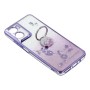 Motorola Moto G06 violetti glitter kukka sormuspidike suojakuori, rengas pystyssä ja kimalteleva pinta