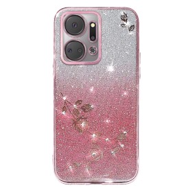 Honor X7A ruusukulta glitter kukka suojakuori edestä valkoista taustaa vasten.