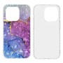 iPhone 14 Pro violetti marmori suojakuori edestä ja takaa