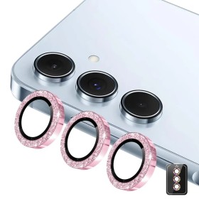 Samsung Galaxy A57 5G kameran linssinsuojat pinkki glitter – 3 erillistä suojaa kameran linsseille