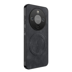 Honor Magic8 Lite 5G musta MagSafe suojakuori, nappa-tekstuuri ja MagSafe-magneettirengas takana.