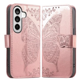 Samsung Galaxy S26 ruusukulta perhonen suojakotelo avattuna, kauniilla perhoskuvioinnilla.