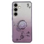 Samsung Galaxy S26 violetti glitter kukka sormuspidike suojakuori, jossa on kauniita kukkakuvioita ja kimalteleva pinta.