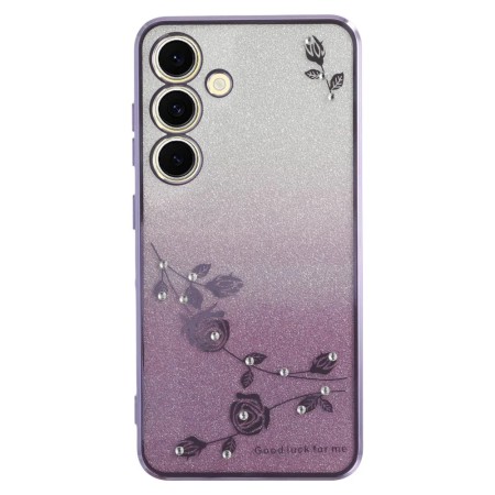Samsung Galaxy S26 violetti glitter kukka suojakuori, jossa on kauniita kukkakuoseja ja kimaltava pinta.