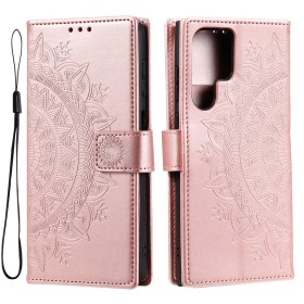 Samsung Galaxy S26 Ultra ruusukulta mandala suojakotelo, jossa kaunis kohokuviointi ja käytännöllinen suljenta.