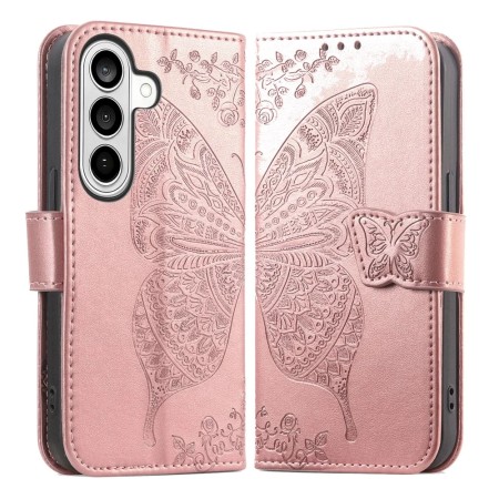Samsung Galaxy S26 Plus ruusukulta perhonen suojakotelo, jossa kaunis perhoskuvio ja käytännöllinen suljenta.