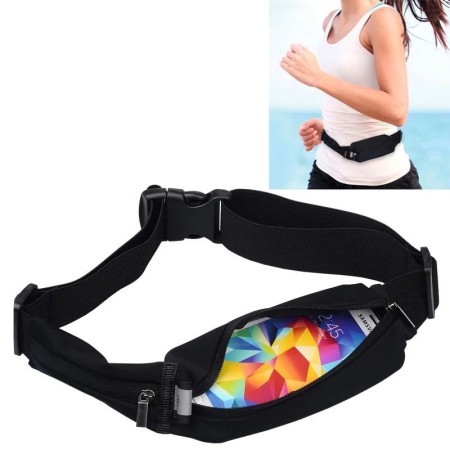 Pieni vyölaukku puhelimelle – urheiluun ja ulkoiluun, käytössä aktiivinen nainen juoksulenkin aikana.