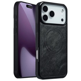 iPhone 17 Pro Max musta MagSafe-yhteensopiva suojakuori suojaa puhelinta tyylikkäällä ja kestävältä pinnalta.