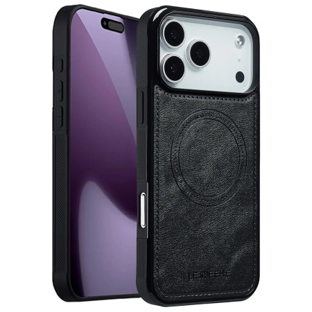 iPhone 17 Pro musta MagSafe-yhteensopiva suojakuori suojaa puhelinta tyylikkäällä mustalla pinnalla.