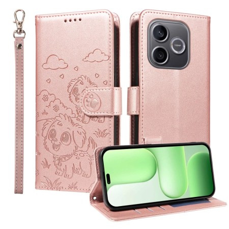 Honor 600 Lite ruusukulta koira suojakotelo, jossa söpö koirakuva ja kätevä hihna.