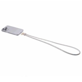 Hopeanvärinen puhelin kaulanauha strassikoristeilla yhdistää tyylin ja käytännöllisyyden.