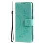 Tyylikäs Google Pixel 10a mintunvihreä mandala suojakotelo, jossa kaunis kohokuviointi ja kätevä nauha.