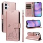 iPhone 17 kissakuvioitu ruusukulta puhelinlompakko rannehihnalla, jossa on tilaa korteille ja kätevästi avattava kansi.