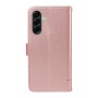 Samsung Galaxy A57 5G kissakuvioitu ruusukulta puhelinlompakko rannehihnalla, elegantti ja käytännöllinen suoja puhelimelle.