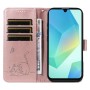 Samsung Galaxy A17 kissakuvioitu ruusukulta puhelinlompakko rannehihnalla, jossa on tilaa korteille ja rahalle.