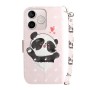 Honor 600 Lite vaaleanpunainen panda suojakotelo, jossa söpö panda ja sydämiä.