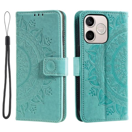 Honor 600 Lite mintunvihreä mandala suojakotelo, jossa kaunis kohokuviointi ja käytännöllinen suljenta.