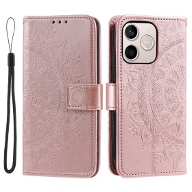 Honor 600 Lite ruusukulta mandala suojakotelo, jossa kaunis kohokuviointi ja käytännöllinen suljenta.