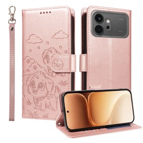 Honor 600 ruusukulta koira suojakotelo, jossa on söpö koira-aiheinen kuvio ja kätevä hihna.