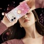 Honor 600 ruusukulta glitter kukka sormuspidike suojakuori - Kaunis nainen esittelee Honor 600 ruusukulta glitter kukka