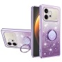 Honor 600 violetti glitter kukka sormuspidike suojakuori suojaa puhelintasi tyylikkäällä ja kimaltavalla designilla.