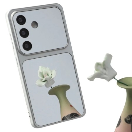 Samsung Galaxy A17 hopeanvärinen peili suojakuori, jossa on kaunis kukkakuva.