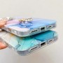 iPhone 13 / 14 ruusukulta marmori sormuspidike suojakuori, jossa kauniit siniset ja vaaleanpunaiset värit.